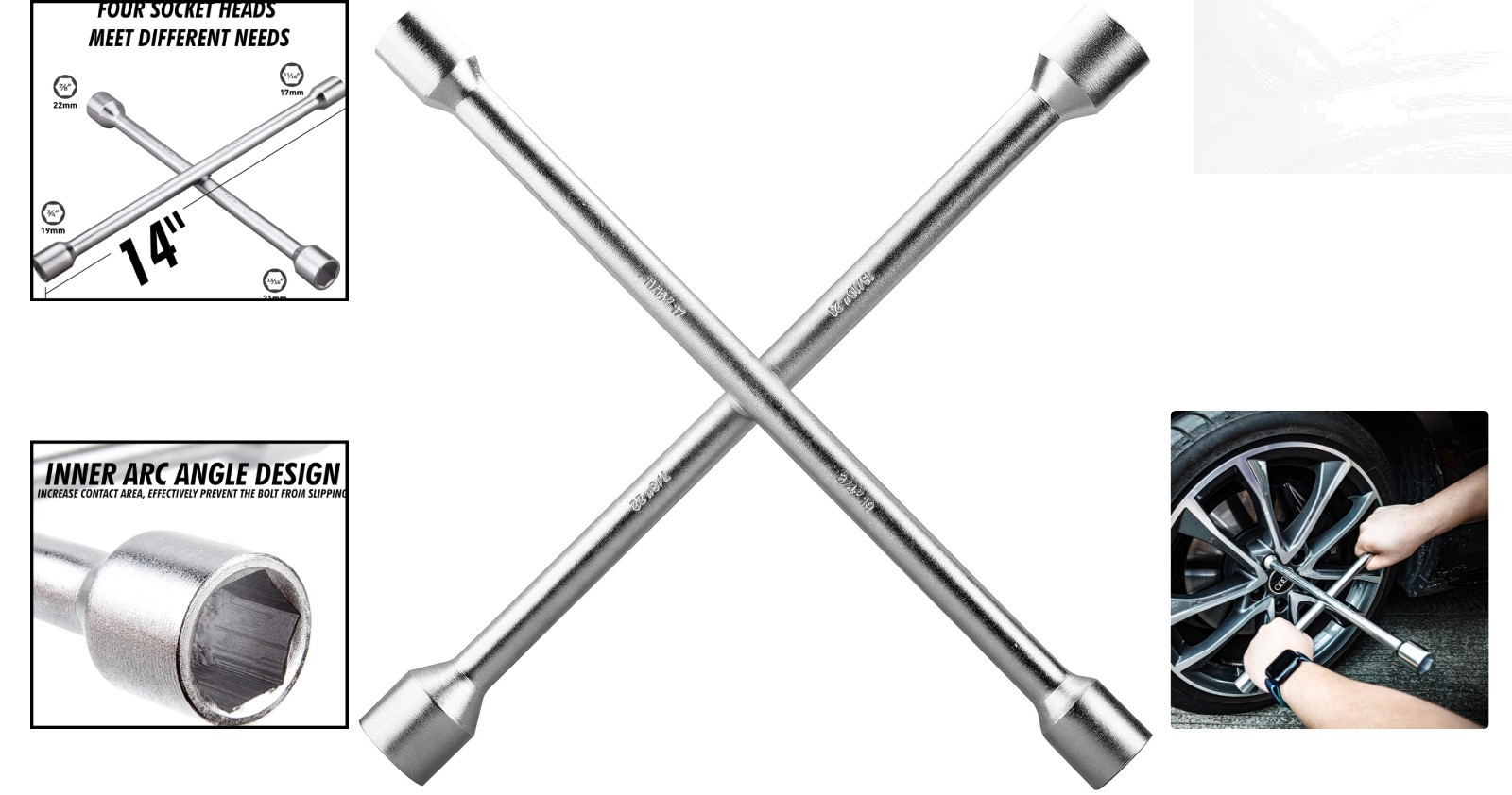 Universal 14-Inch Heavy Duty Lug Wrench – Suitable for SAE & Metric Sizes