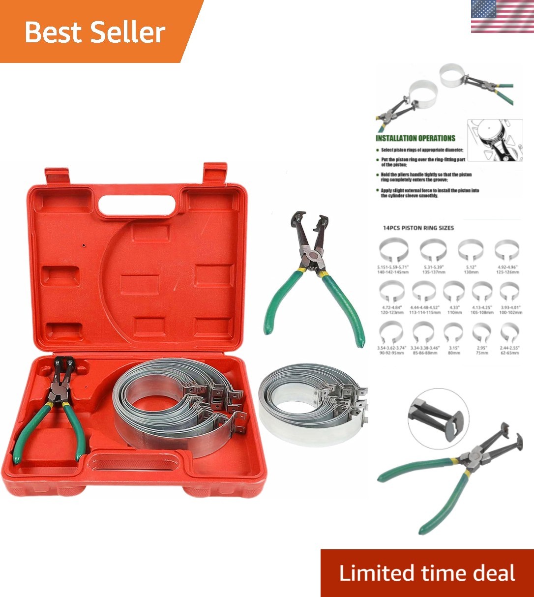 Precision Piston Installation Tools – 14PCS Ring Compressor Set in Plastic Case