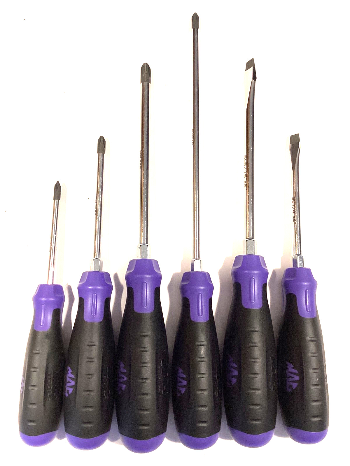 Mac Tools 6 Piece PURPLE Soft Grip Mix Tip Screwdriver Set 4 Phillips 2 Flat NEW