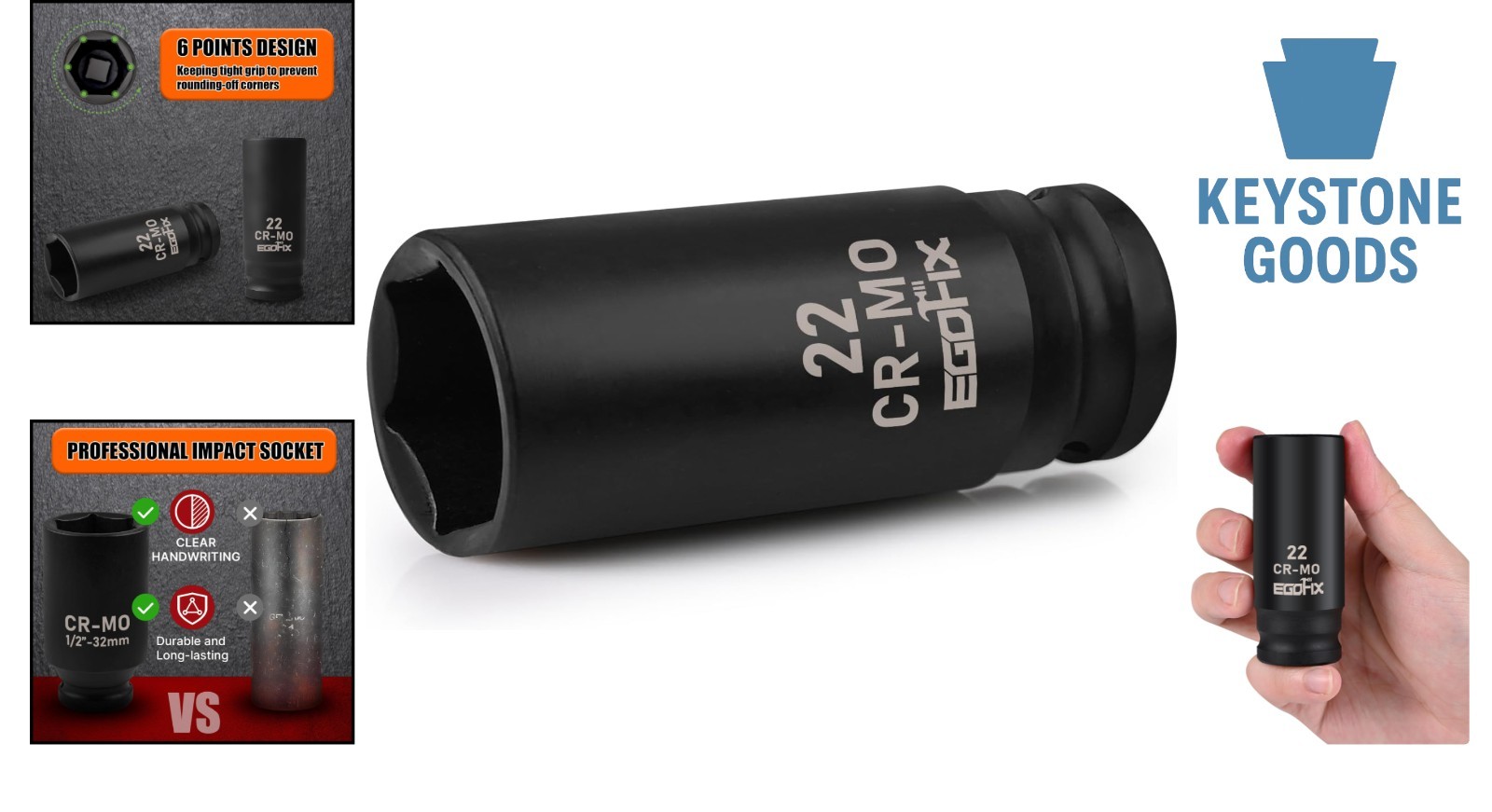 22mm Deep Impact Socket 1/2″ Drive – CR-MO 6-Point Professional-Grade Automot…