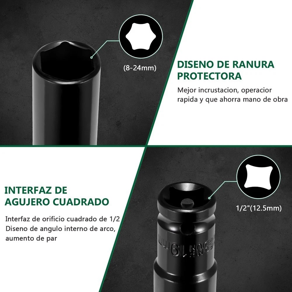 20PCS 1/2»Deep Impact Sockets Set Drive Metric 8mm-32mm Deep 6-Point Set w/case