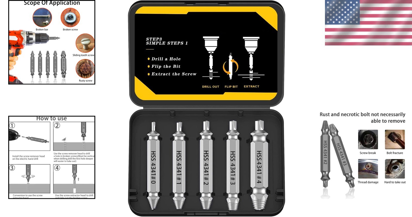 Industrial Grey Finish Screw Extractor Set