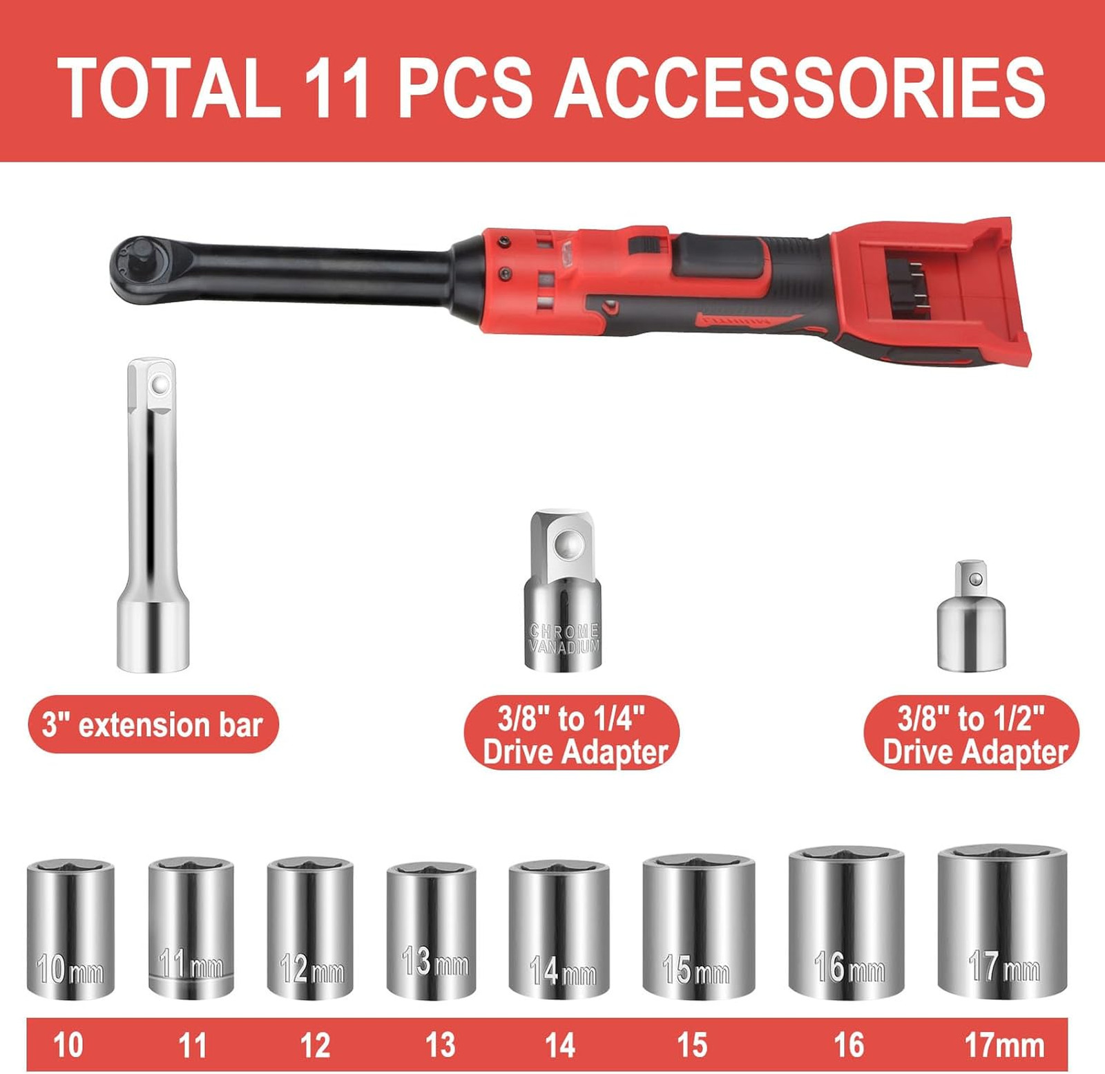 Cordless Ratchet Compatible with Milwaukee 18V Battery, 3/8″ Electric Ratchet