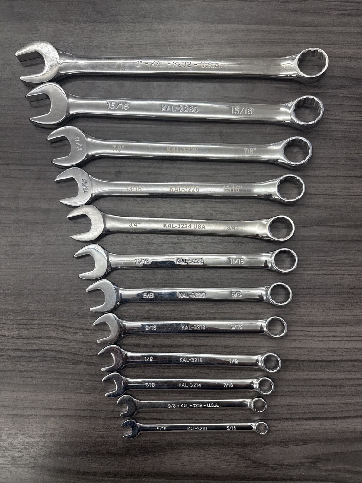 KAL SAE Wrench Set: 1,15/16,7/8,13/16,3/4,11/16,5/8,9/16,1/2,7/16,3/8,5/16
