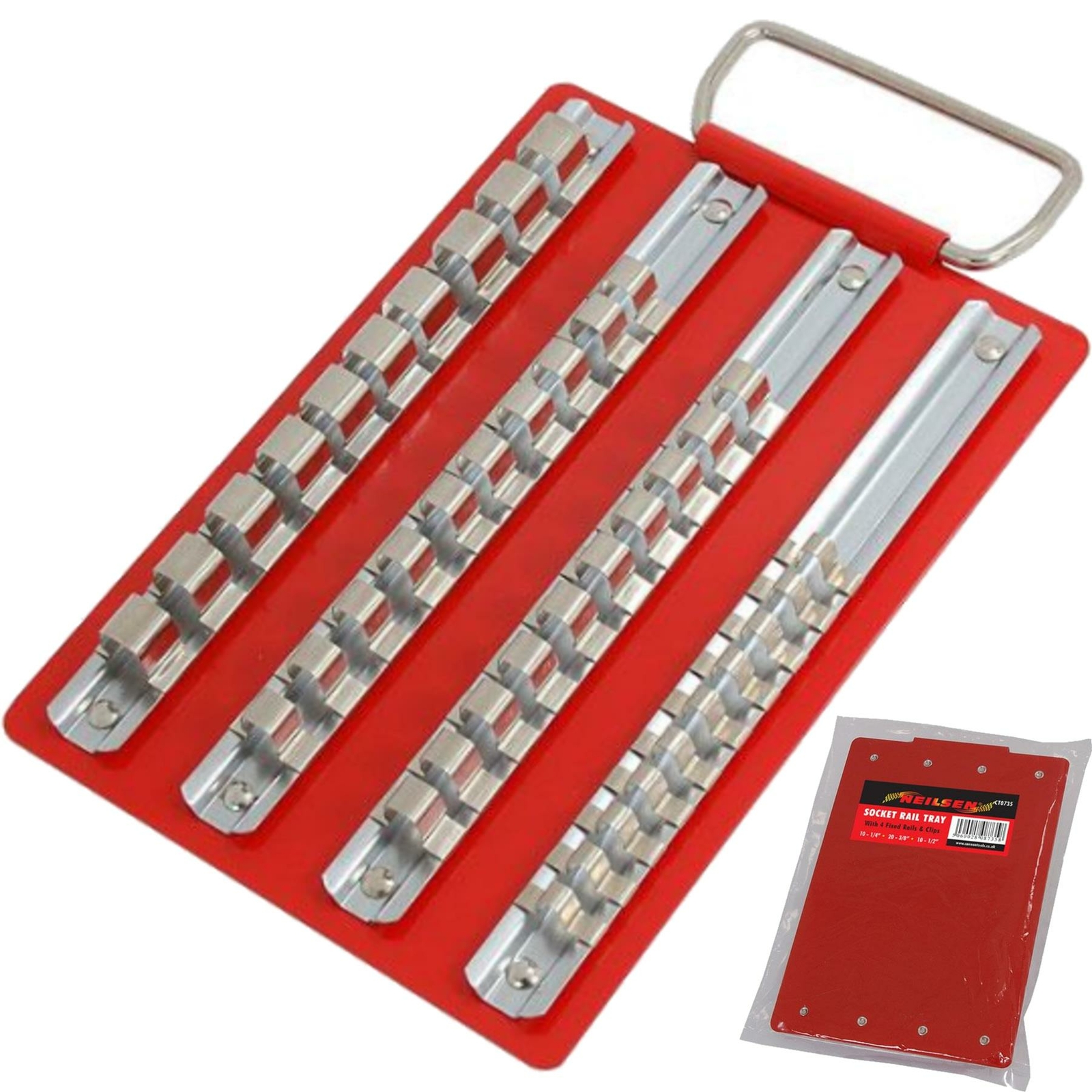 Neilsen 40pc Small Socket Rail Tray 1/4″ 3/8″ 1/2″ Organiser Storage Holder