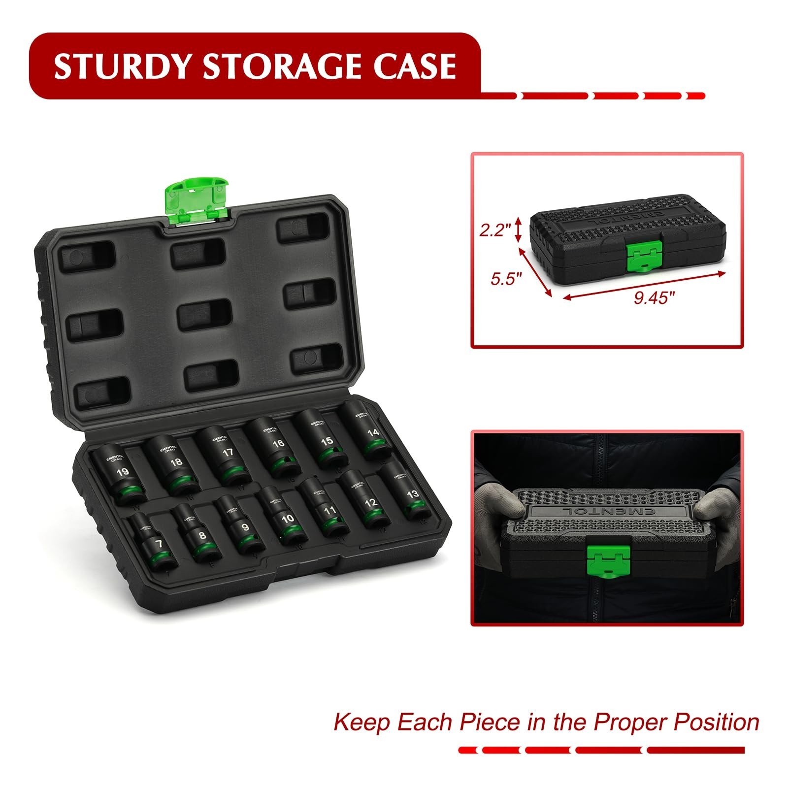 13-Piece 3/8″ Drive Impact Socket Set – Semi-Deep Metric Sockets (7-19mm) 12 Poi