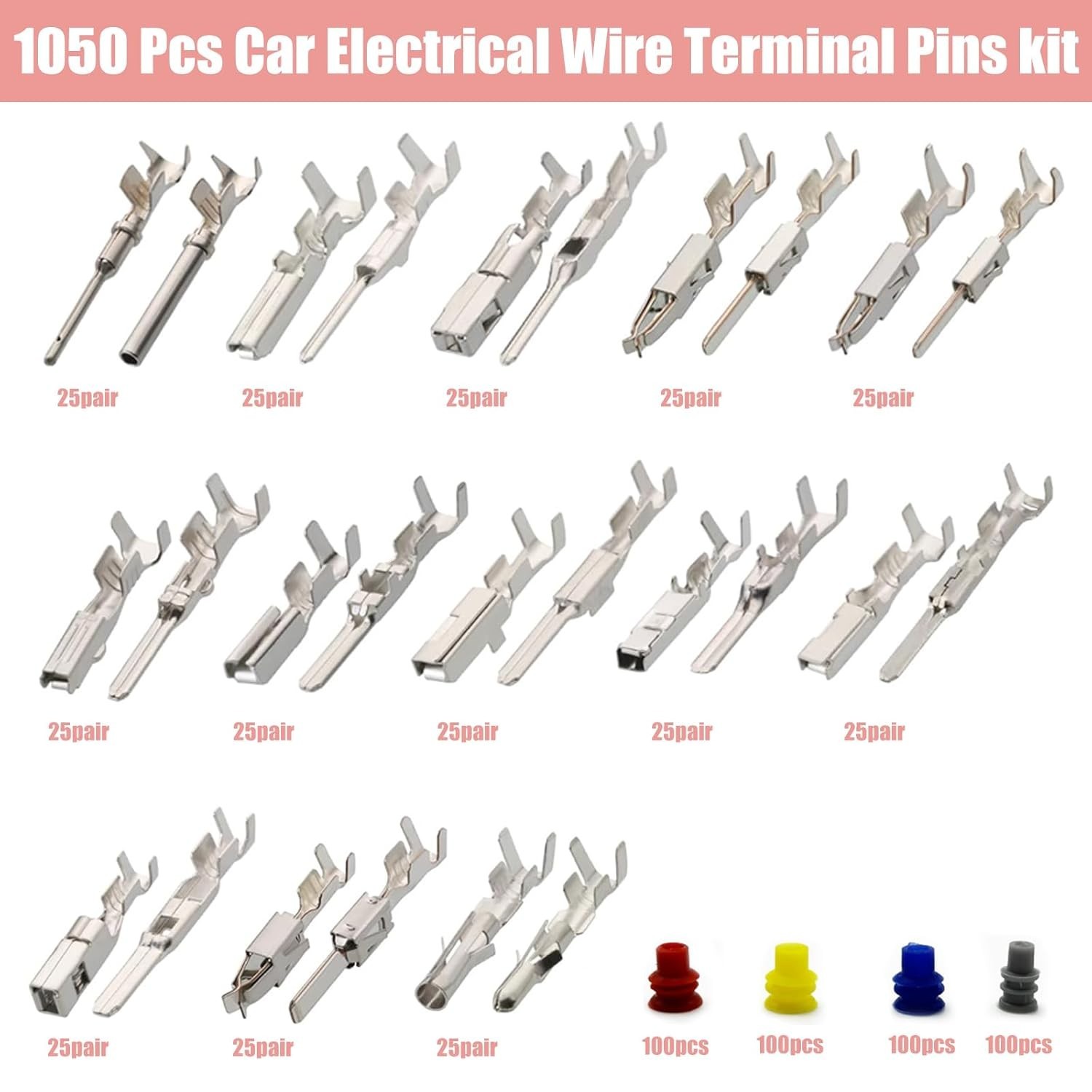 1050Pcs-26Type Auto Electric Connector Pins,1/1.5/1.8/2.2/2.8/3.5mm Male…
