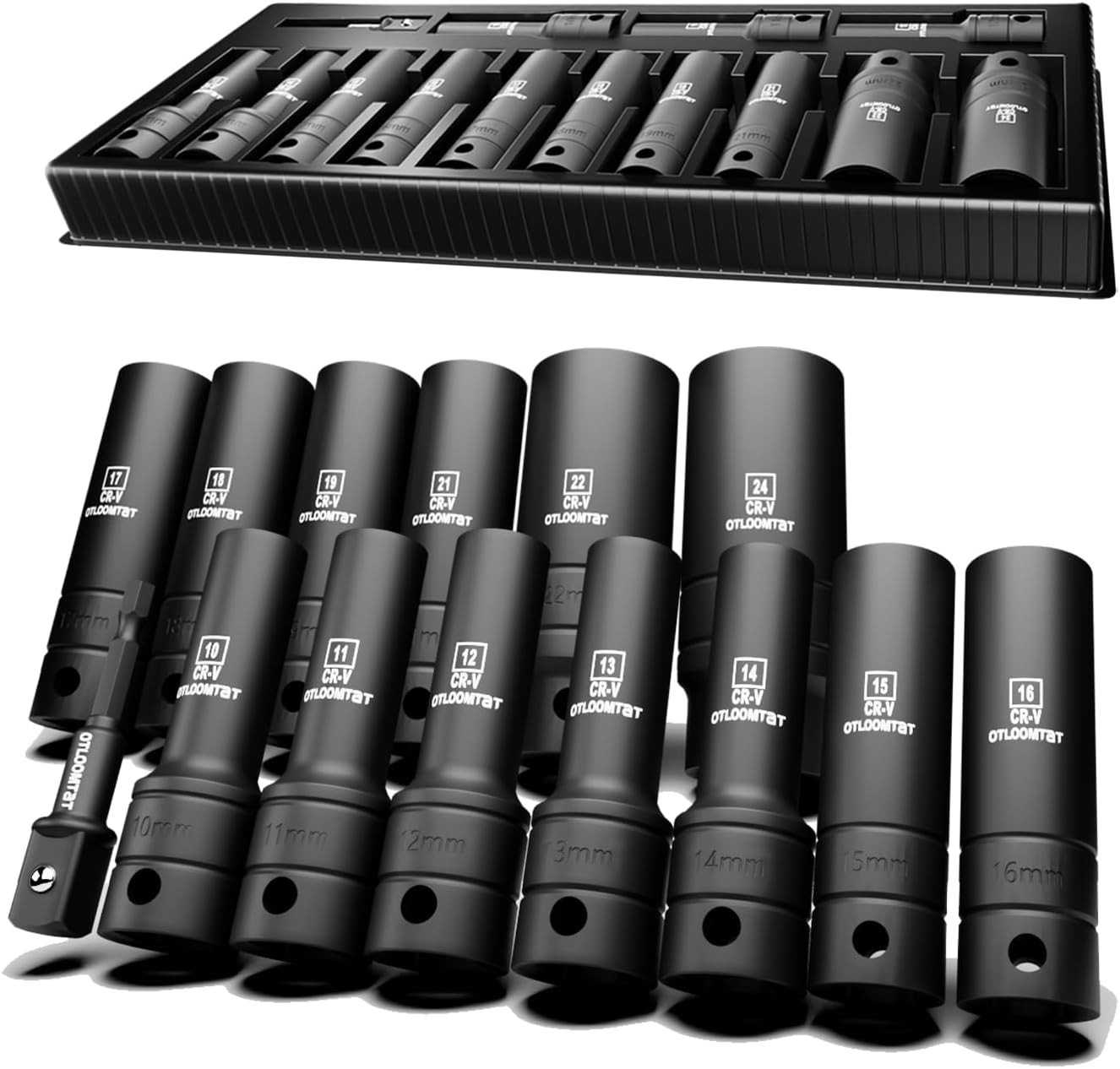 14pc 1/2″ Impact Socket Set Metric Deep Sockets Heavy Duty Mechanical Tool Kit