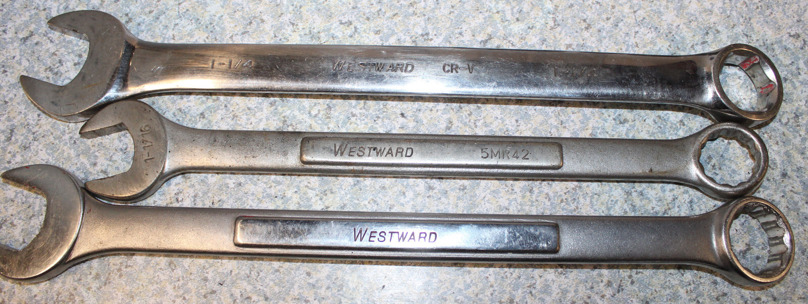 3-Used WESTWARD Combination Wrenches 36A287 1-1/4 5MR42 1-1/16 & 5MR44 1-1/4