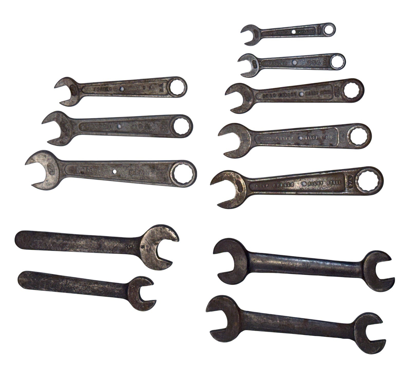 Antique USA Combination Wrench Lot SAE 3/8 7/16 1/2 9/16 Forge Steel Tools