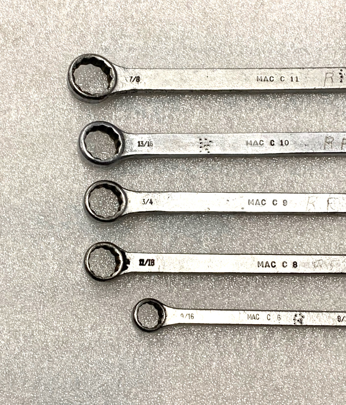 5 Mac Tools Combo Wrench 12 Point Boxed End C11 7/8, C10 13/16, C9 3/4, C8, C6