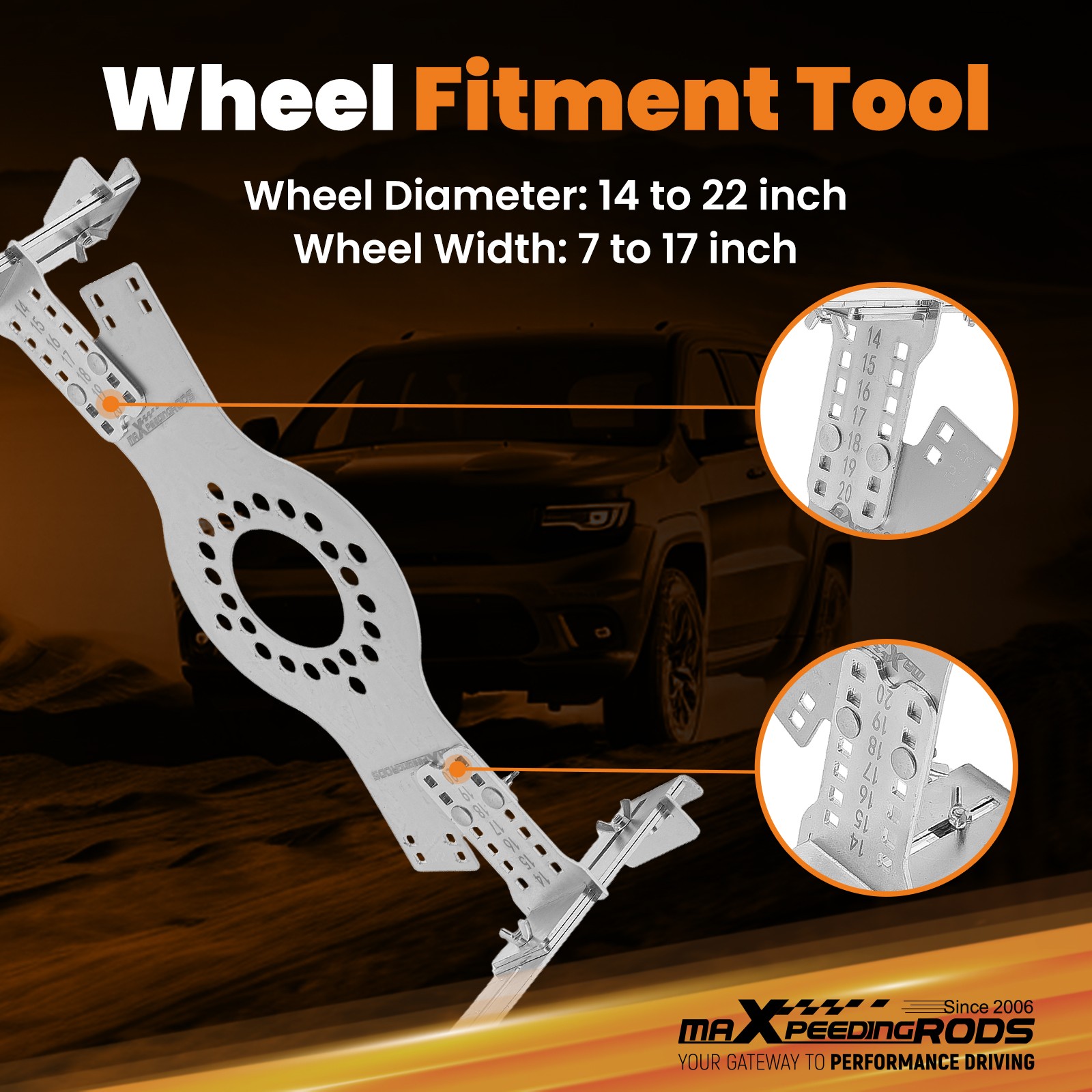 4-Lug Wheel Bolt Gauge for 4×98 4×100 4×108 4×110 4×114.3 4×130 Adjustable