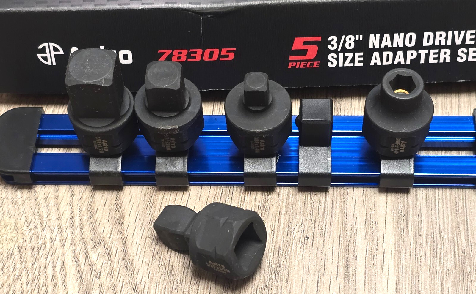 Astro Tools 5pc Nano Dual Drive (3/8″ & 17mm) Socket Adapter Set w/Rail #78305