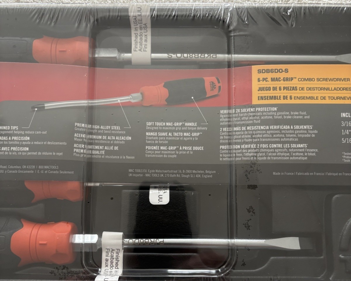 Mac Tools 6 Pc. Mac Grip Combo Screwdriver Set w/Plastic Storage Tray (Orange)
