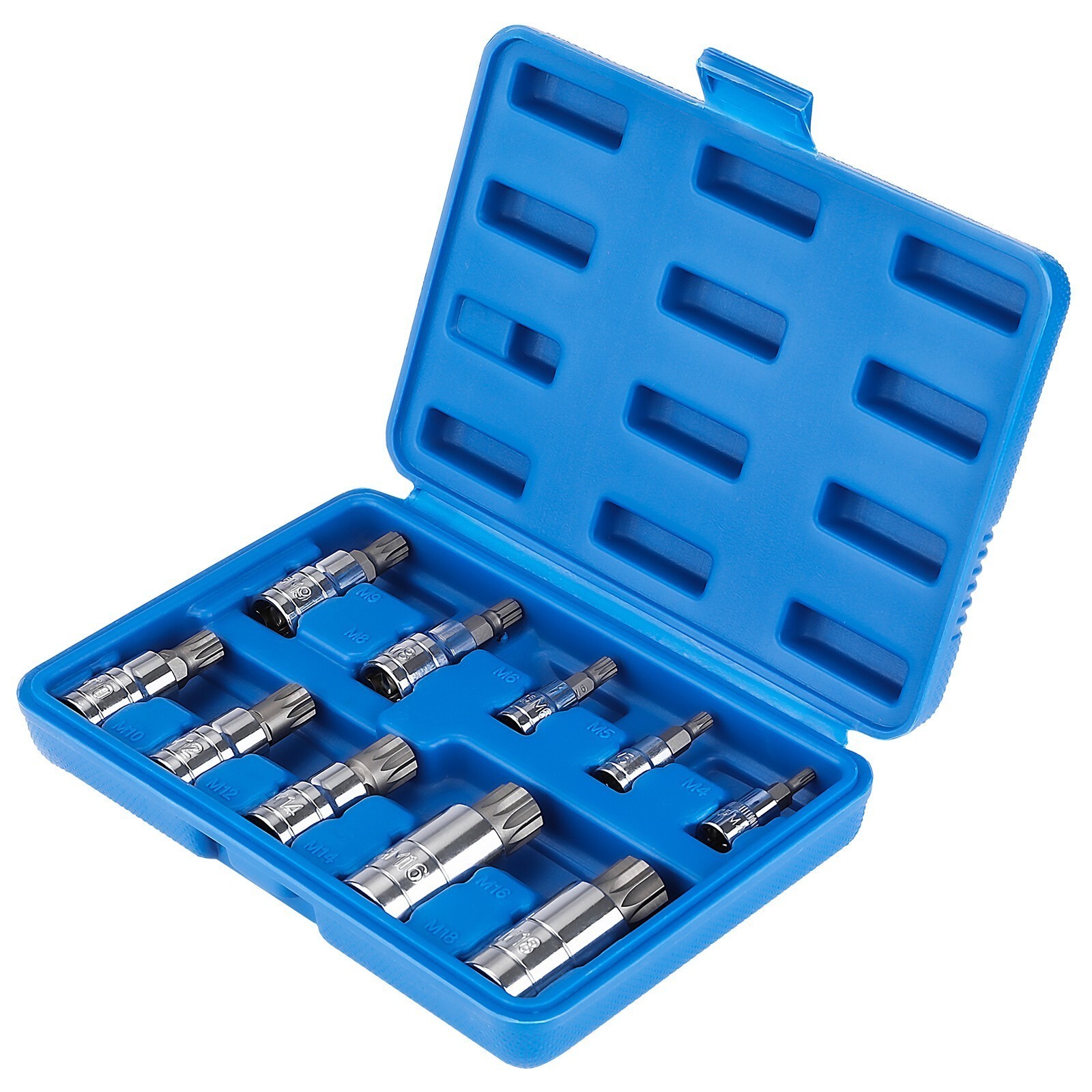 10 PC For XZN Triple Square Spline Bit Socket Set 12 Points with Carrying Case