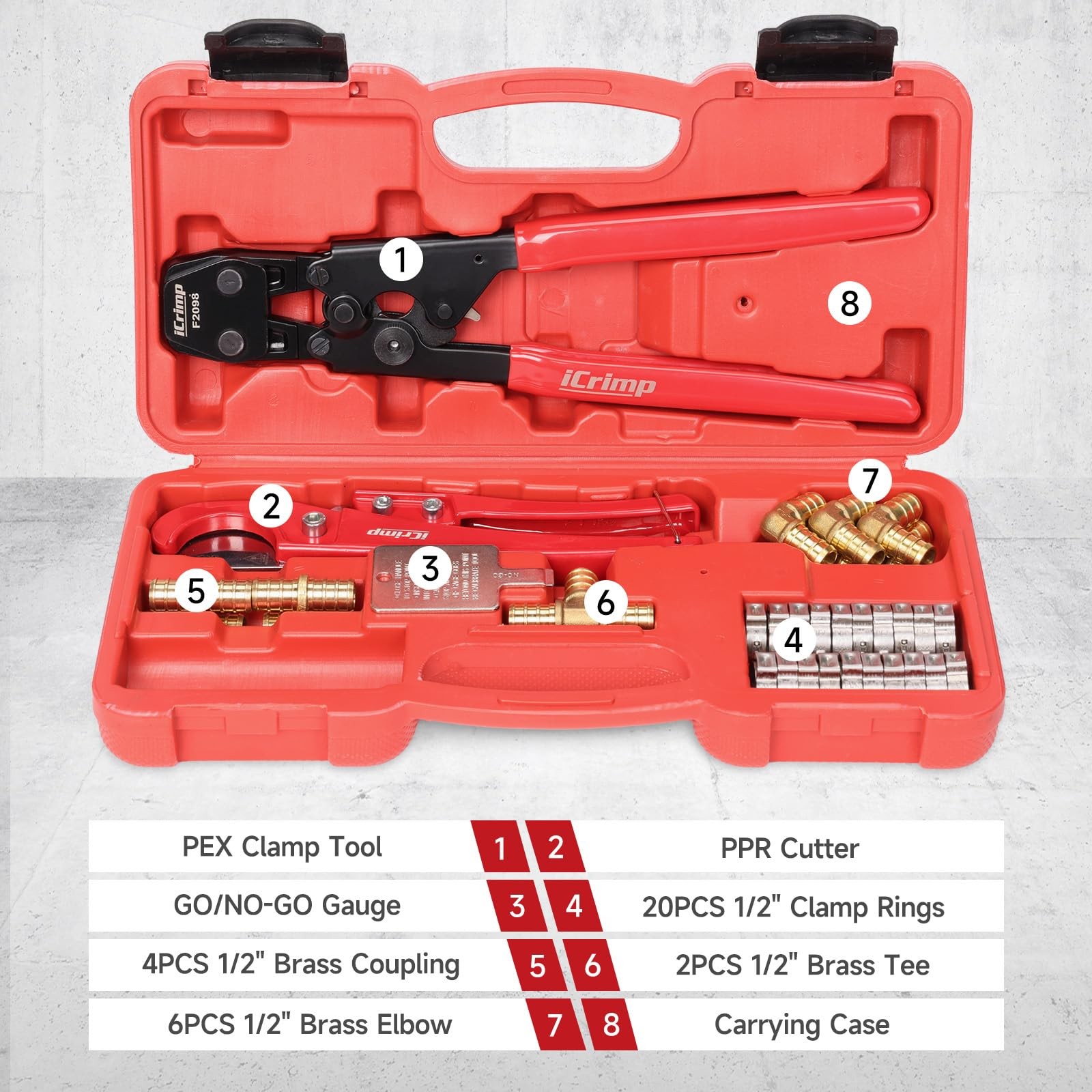 33PCS Cinch Crimper Tool PEX Clamps Fittings 3/8-1inch Pex Fittings Silver Black