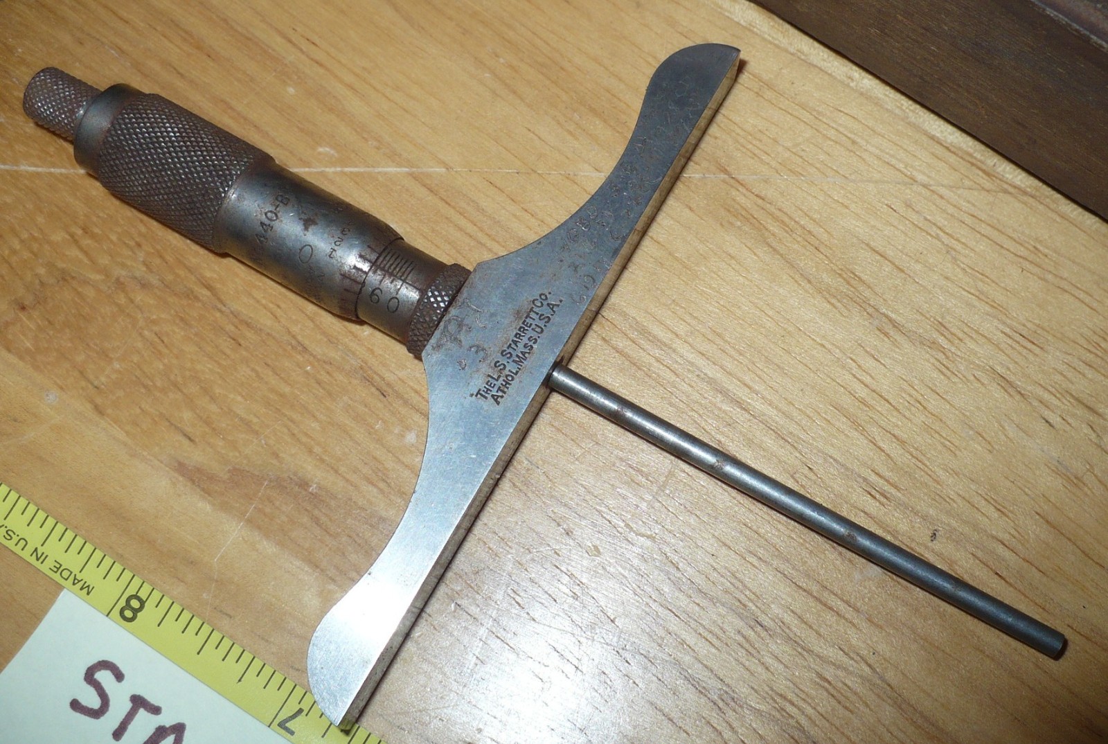 Vintage Starrett 440-B Depth Micrometer and Rods, Wooden Box