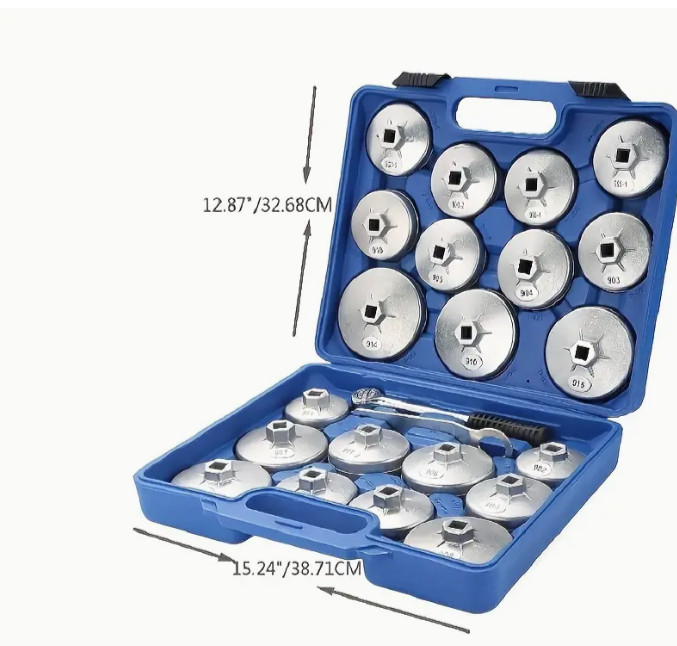 23Pcs Oil Filter Wrench Set 1/2″ Adaptor Cup Type Removal Tool Socket Kit