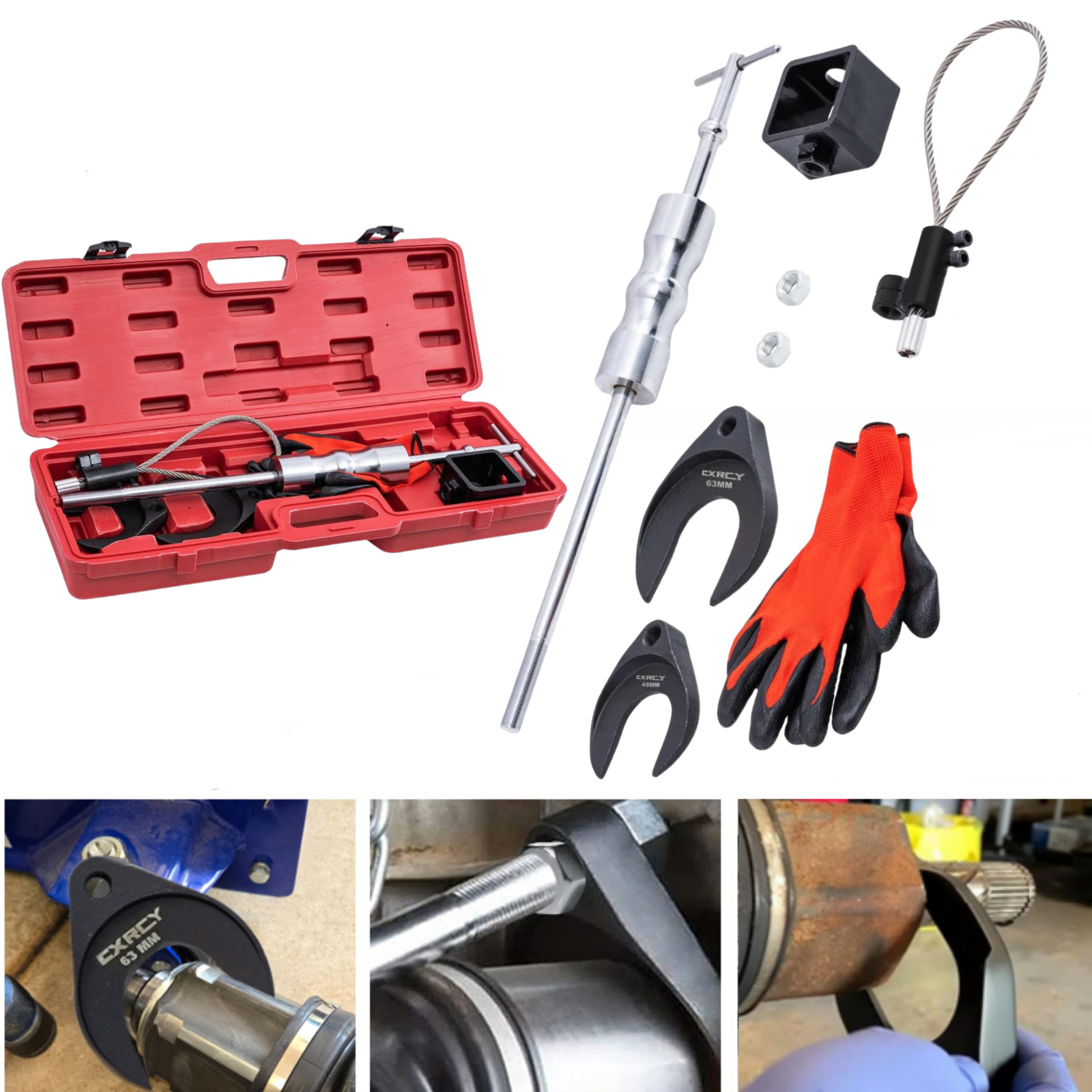 Universal CV Axle Puller Tool Kit w/ 63 & 48mm Forks 5/8″-18 Slide Hammer Adapte