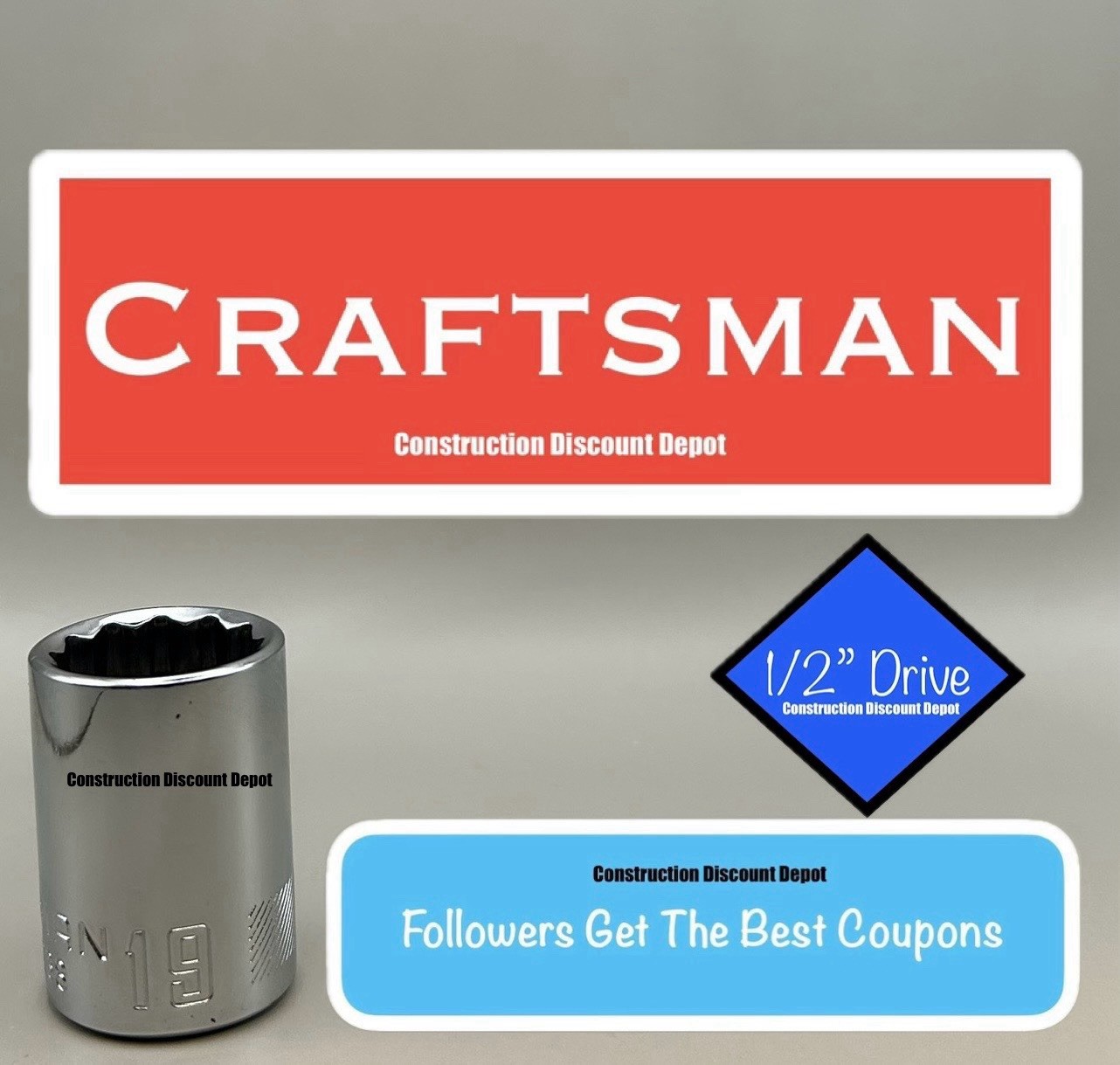 Craftsman 12pt 1/2″ in Drive Shallow Socket 19mm Shallow CMMT44238 19 mm