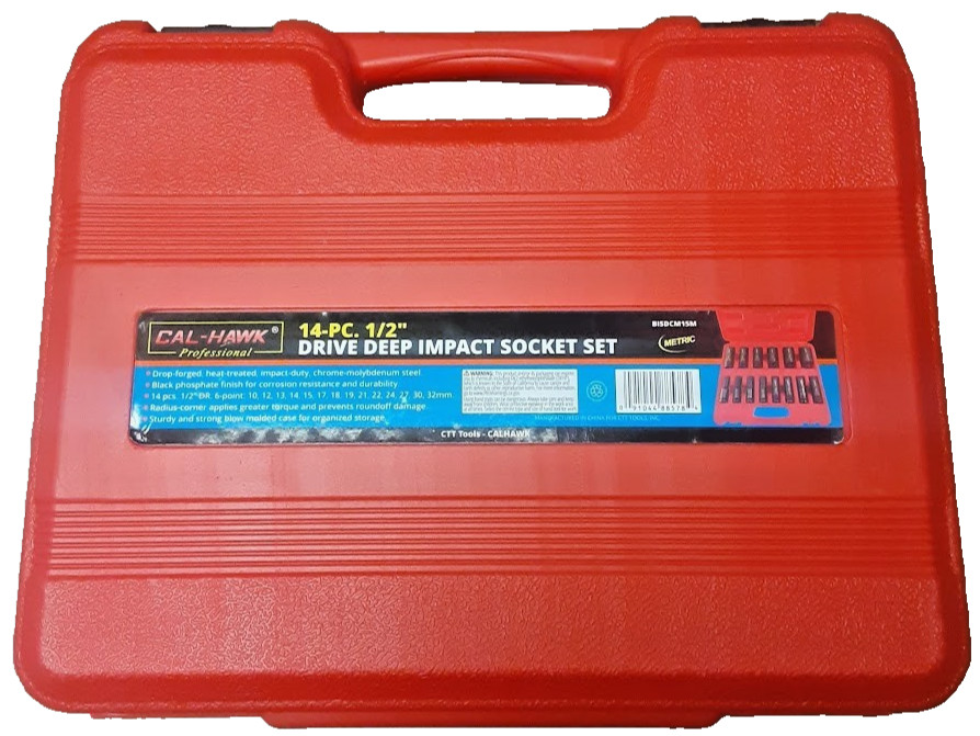 14Pc 1/2″Drive Chrome Molybdenum Deep Impact Socket Set – Metric, 6 Point w/Case