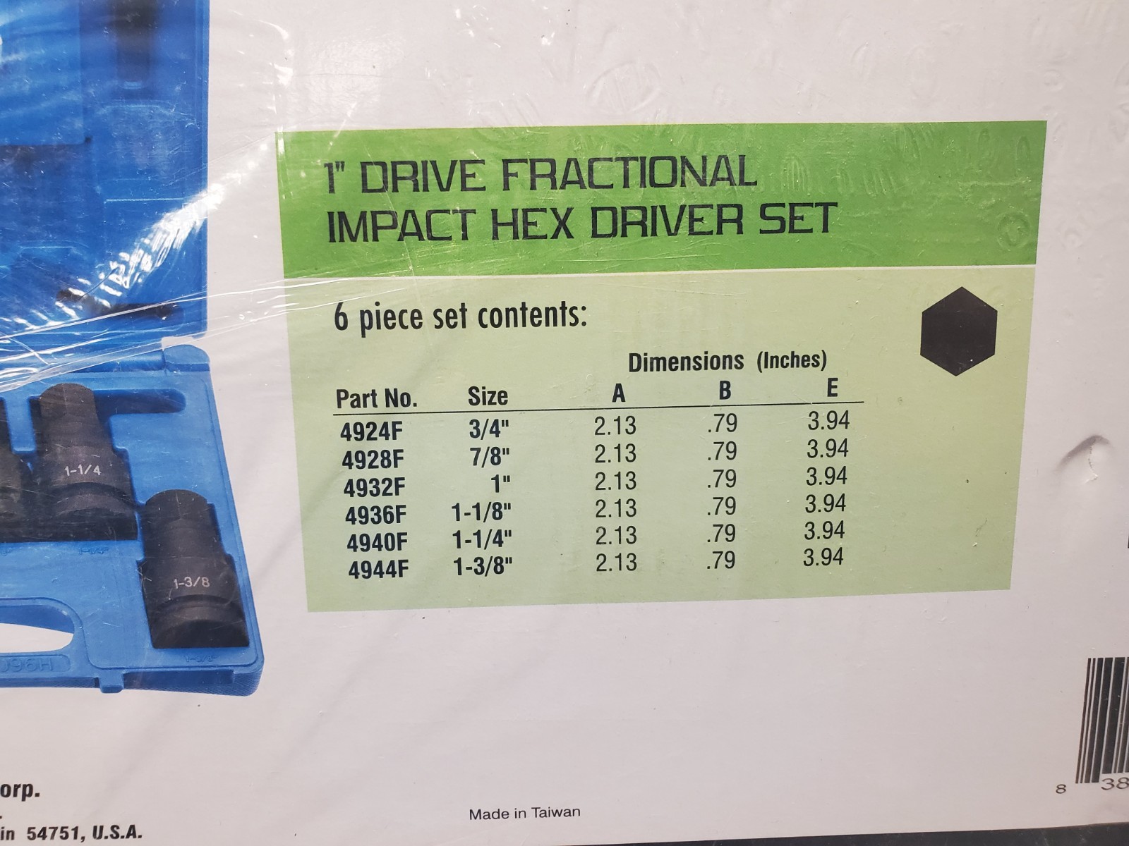 Grey Pneumatic 1″ Drive 6 Piece Hex Driver Set