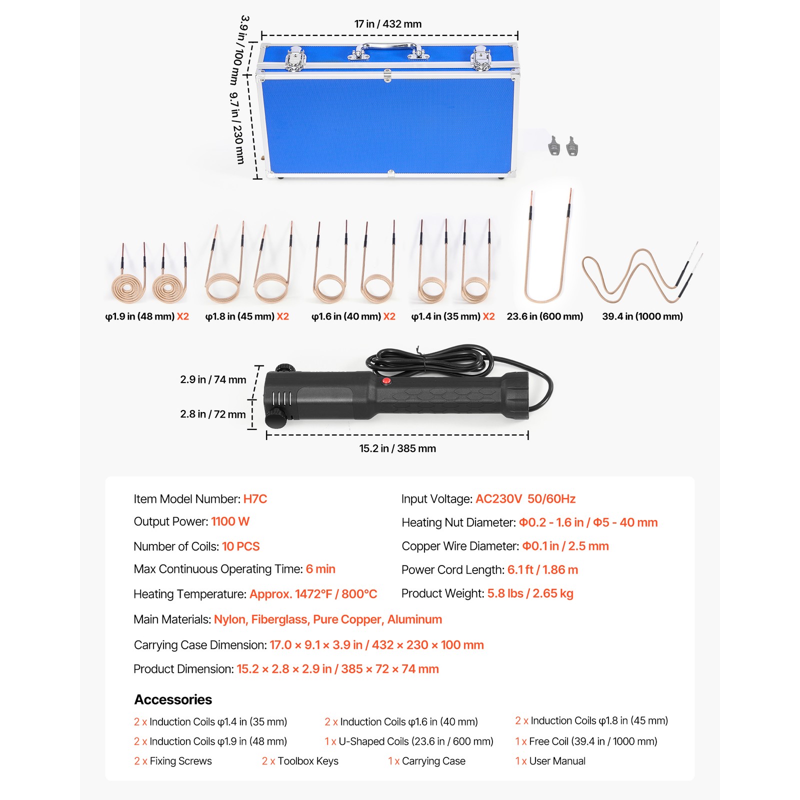 Uimoso Induction Heating Tool Kit for Rusted Bolt and Screw Removal, 1100W 110V