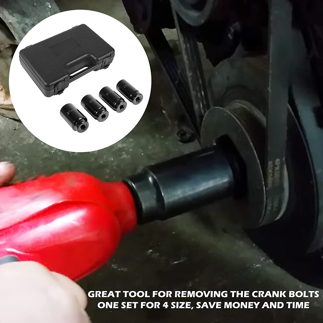 Crank Bolt Socket Set 17/21/22/27MM Harmonic Balancer Socket Set 1/2 Inch Drive