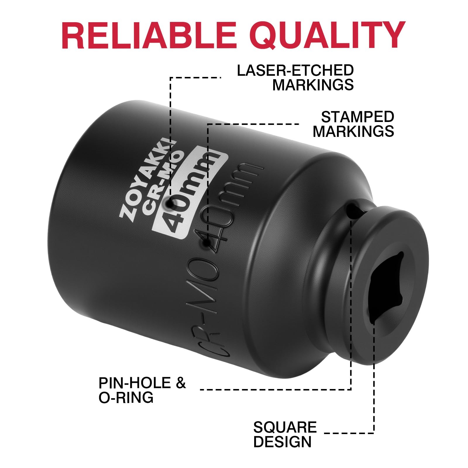 ZOYAKKI 1/2″ Drive x 40 mm Deep 6 PT Impact Socket, CR-MO, 1/2-inch 40mm
