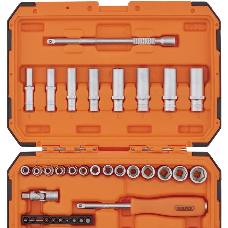 1/4″ Drive Socket & Bit Set 47pc Draper HI-TORQ® Chrome Vanadium 6 Point Sockets