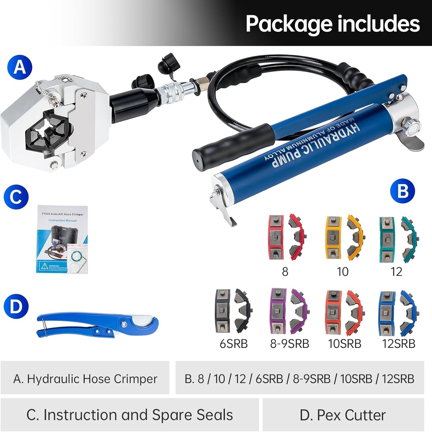 Hydraulic Hose Crimper Kit with Manual Pump for Efficient A/C Repairs – 71500