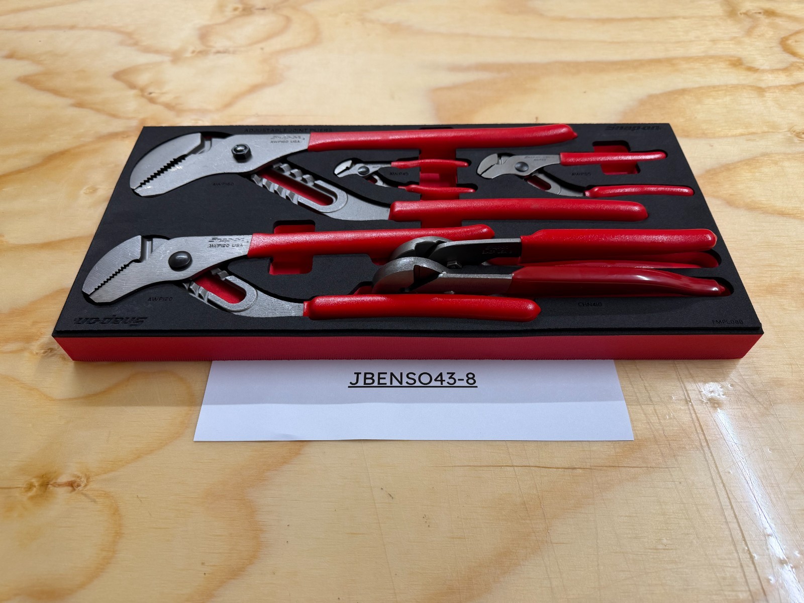 Snap-on Tools USA NEW RED 6pc Adjustable Joint Pliers Foam Set PLAJ600FR