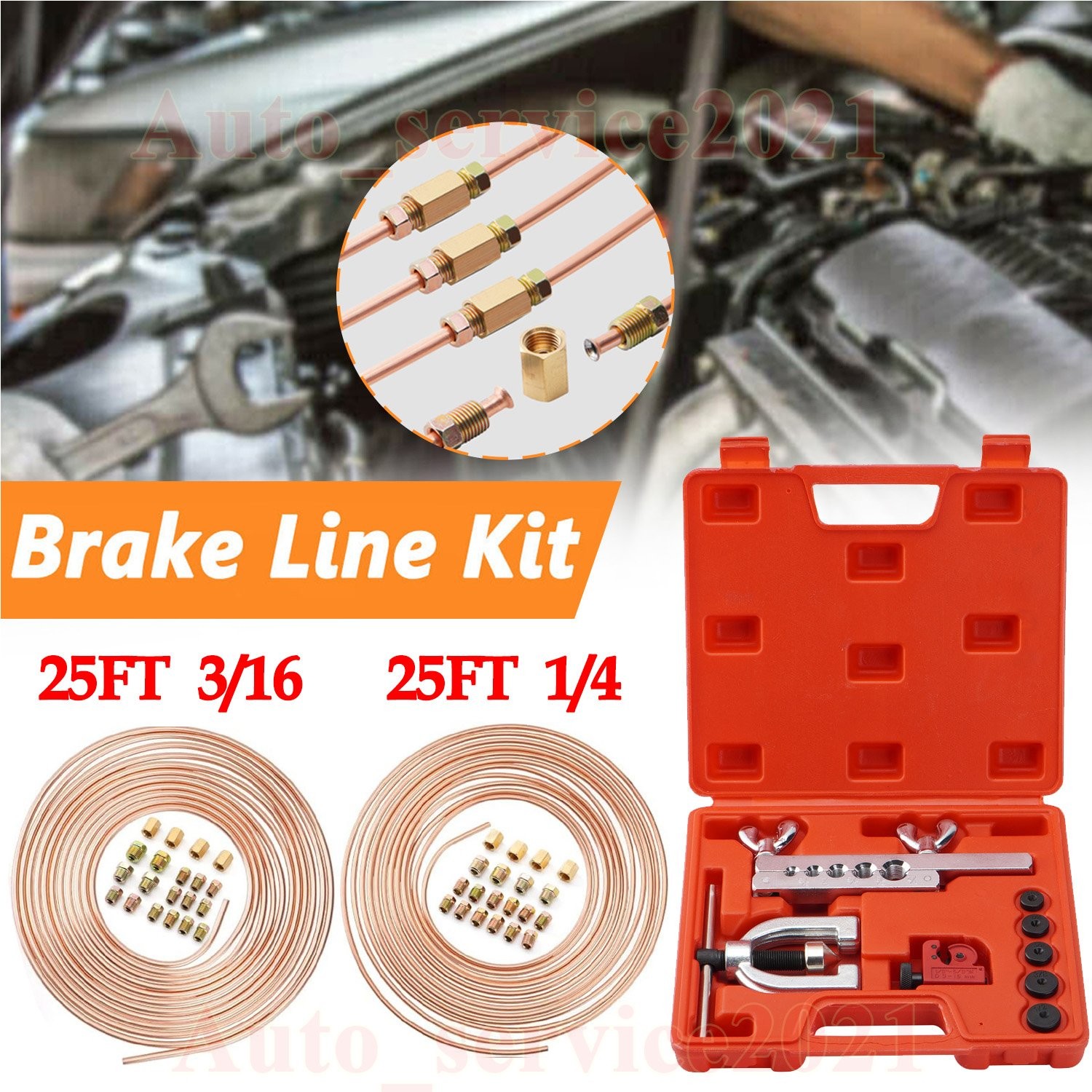 25ft 3/16 + 1/4 Copper Coated Brake Line & Double & Single Flaring Tool New