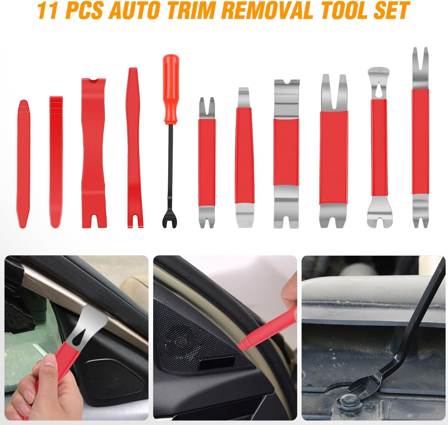 11PCS Trim Removal Tool Kit Metal & Nylon Pry Tools Set for Car Door Panel