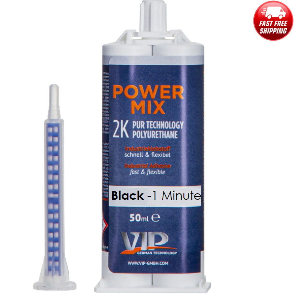 1 x Power Mix 2K Polyurethane Universal Repair Adhesive Plastic / Metal – Black