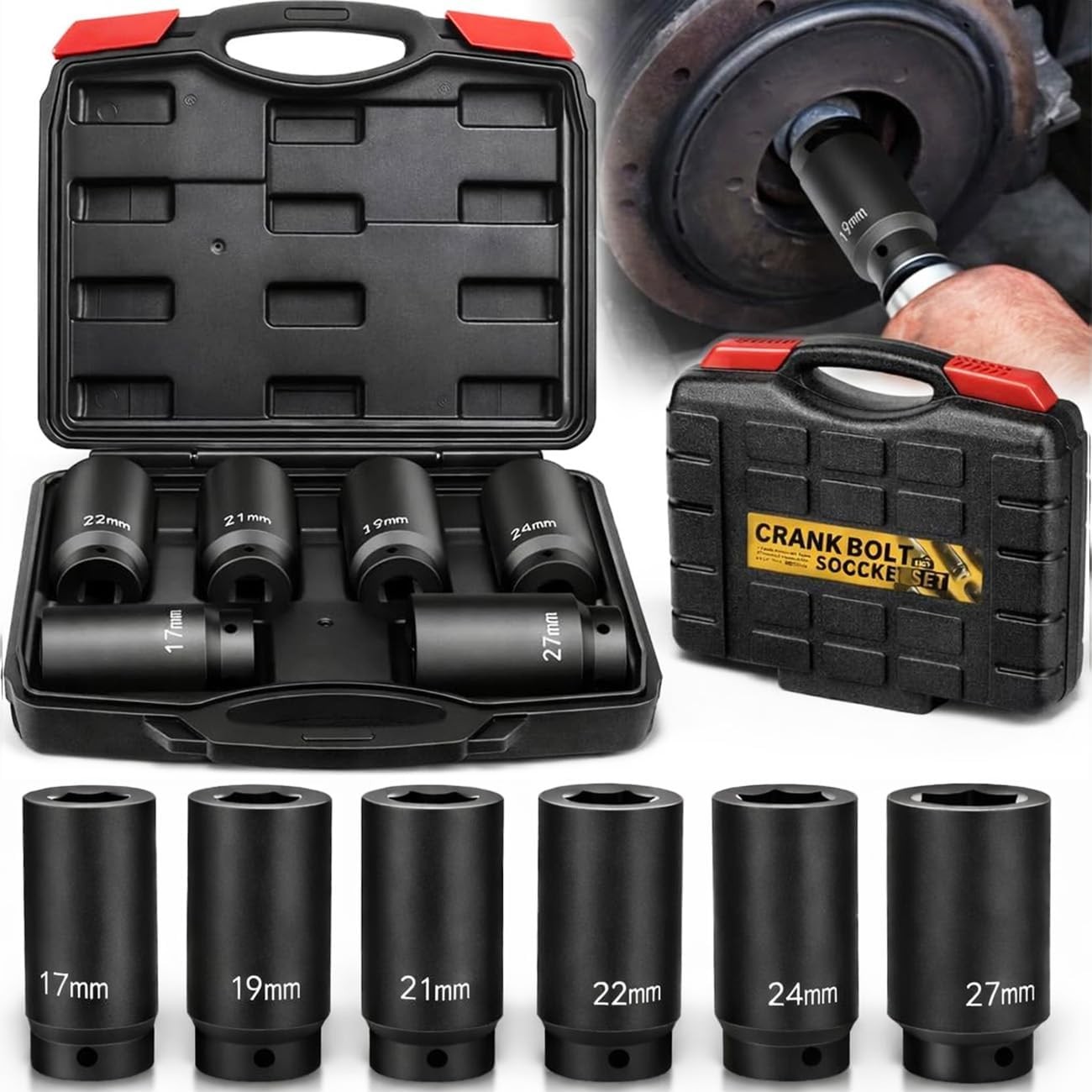 6x Crank Bolt Socket Set 1/2″ Drive Harmonic Balancer Socket 17/19/21/22/24/27mm