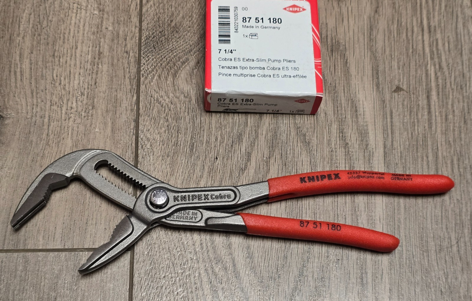 Knipex 7-1/4 Adjustable Cobra ES Slim Head Pliers w/Screw Extraction Tip 8751180