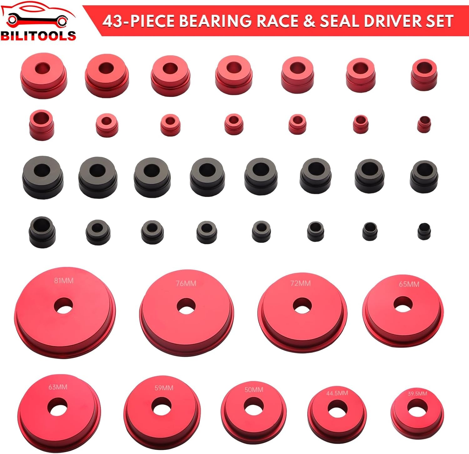43 Piece Bearing Race and Seal Driver Set with 4 Handles& 39 Dual-Sided Adapters