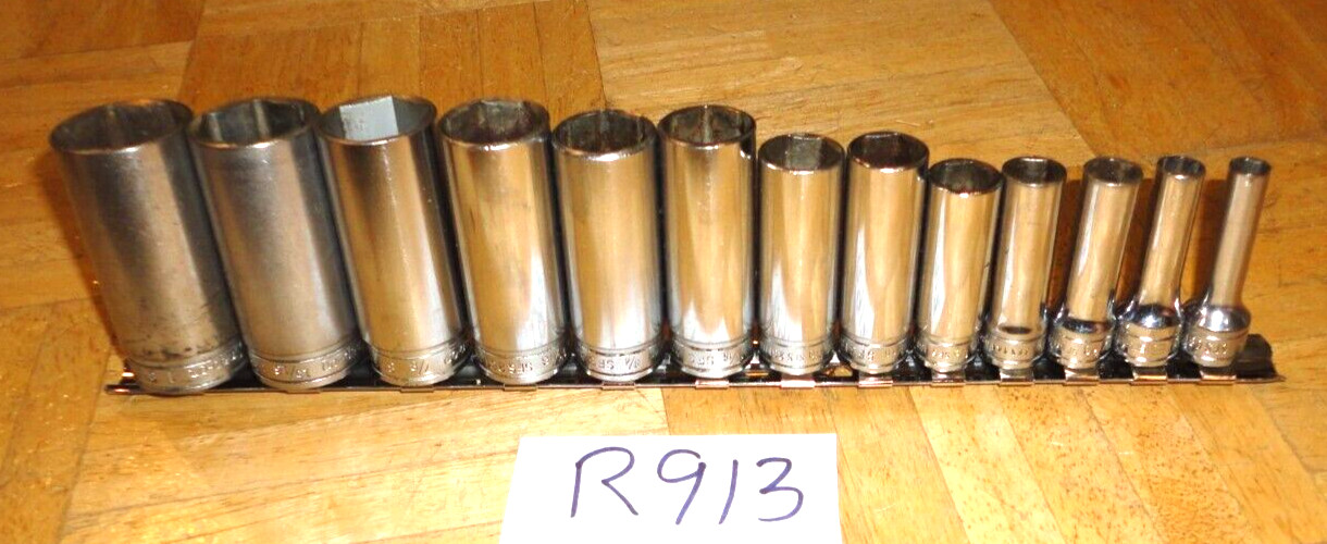 SNAP-ON TOOLS 13 PIECE 3/8 DRIVE SAE. DEEP CHROME 6 PT. SOCKET SET 1/4 TO 1 INCH