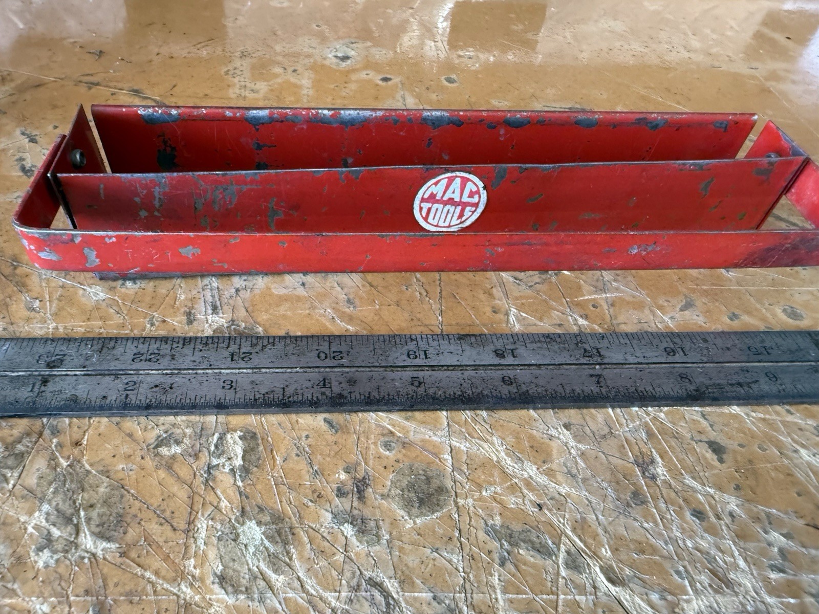 MAC Tools Red Metal Parts Tray Carry Tray Socket Holder Round Logo USA 9”