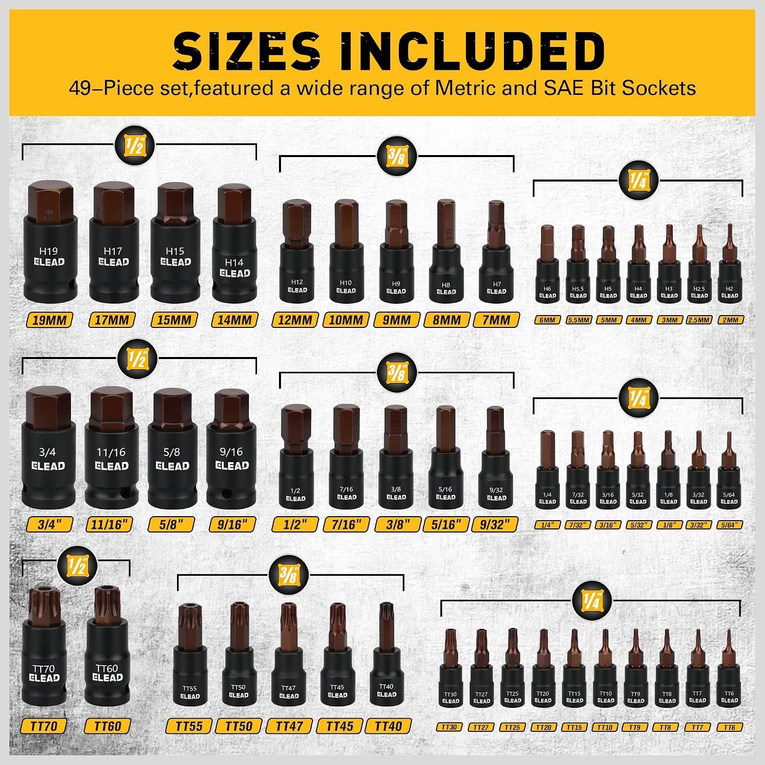 Automotive Mechanic Tool Set: Torx & Hex Bit Sockets