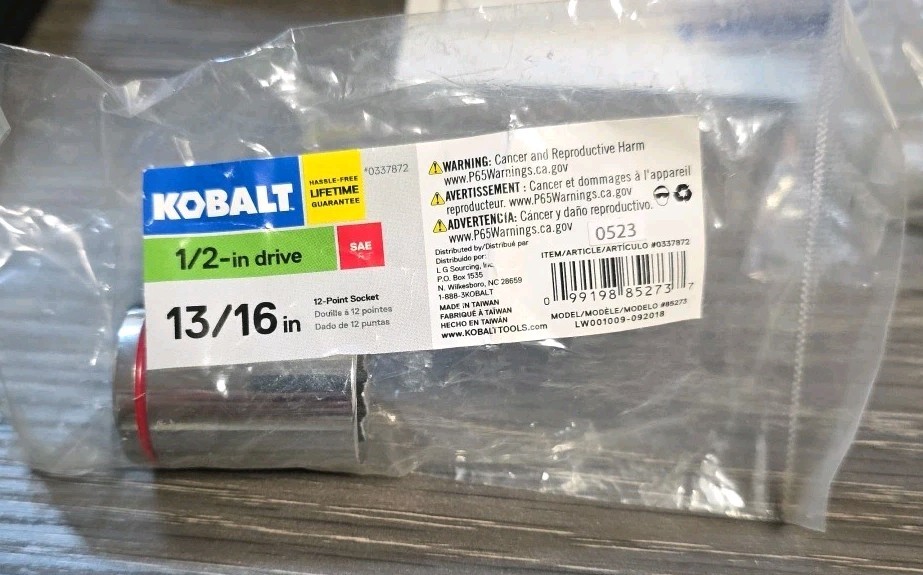NIP Kobalt 13/16 in – 1/2 inch Drive Socket – 12 Point –