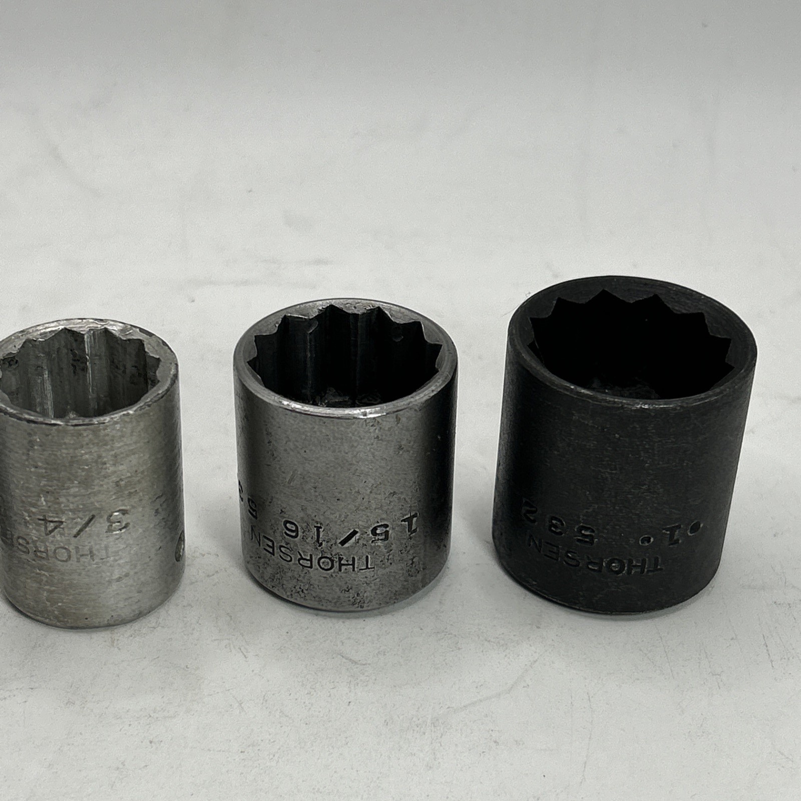 7 VINTAGE THORSEN 1/2″ DRIVE SET 12 POINT SOCKETS – 3/8 To 1/2 Adapter 7/16-1”