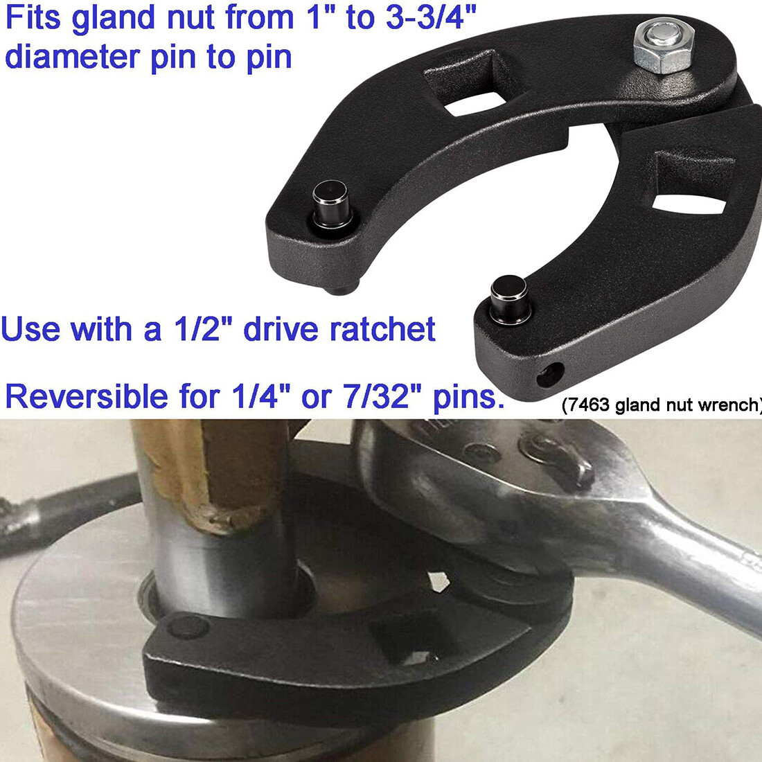 1266+7463 Universal Adjustable Gland Nut Wrench Spanner For Hydraulic Cylinders