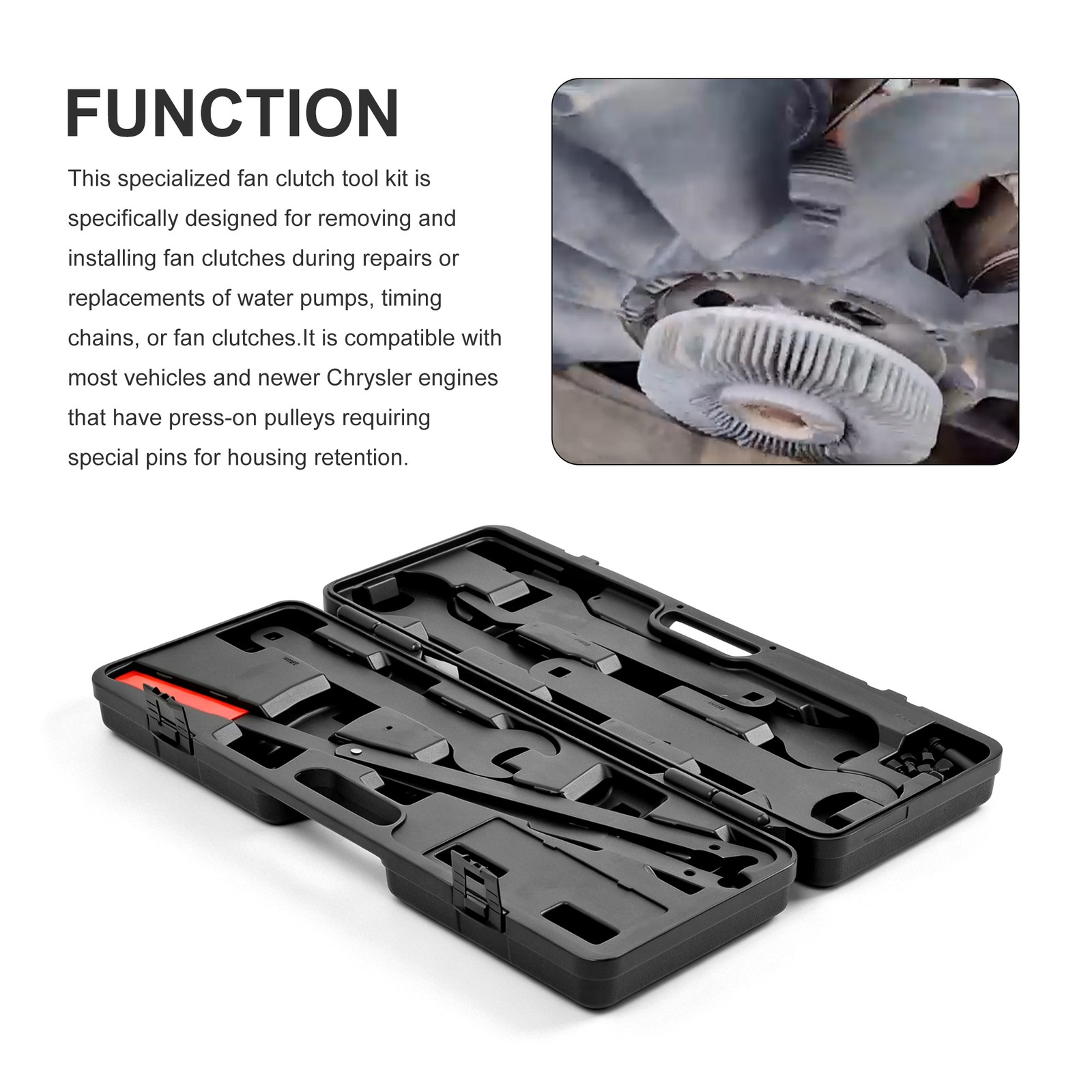 Fan Clutch Removal Tool Kit, Wrench Set 22 36 40 47 51 MM with Pulley Holder