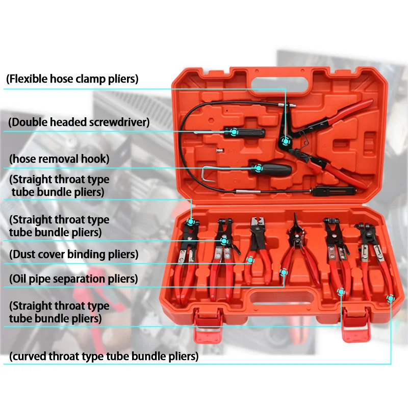 9Pcs Auto Hose Clamp Ring Plier Set Flexible Wire Cable Type Joint Boot Clamps R