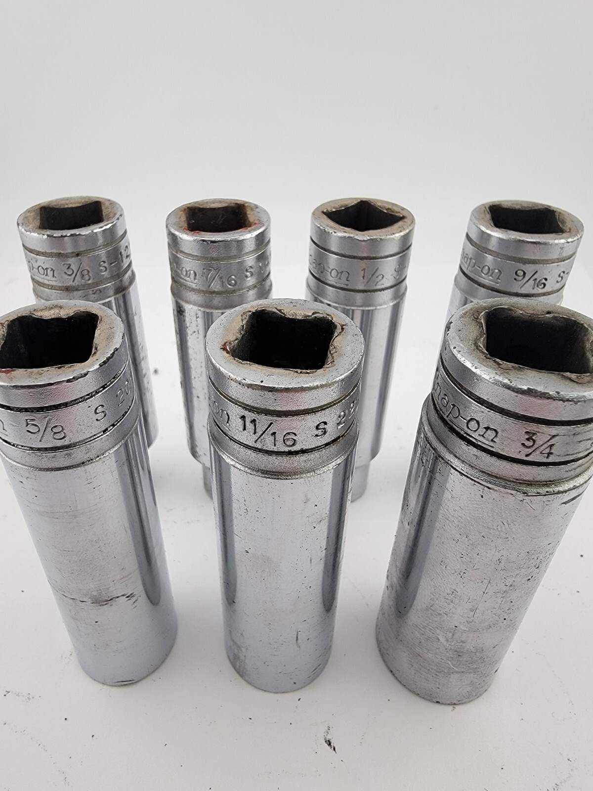 Snap On 10 Piece SAE 1/2 Drive Deep Socket Set 3/8 to 15/16 12 point USA MADE