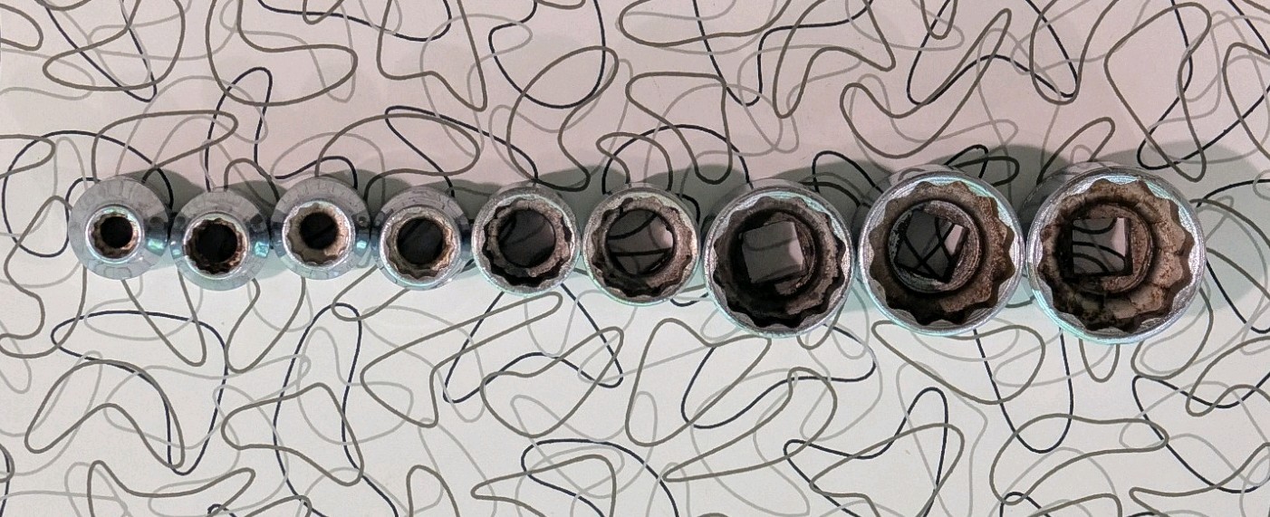 9pc 1950’s Snapon Underline 3/8 SAE Shallow Socket
