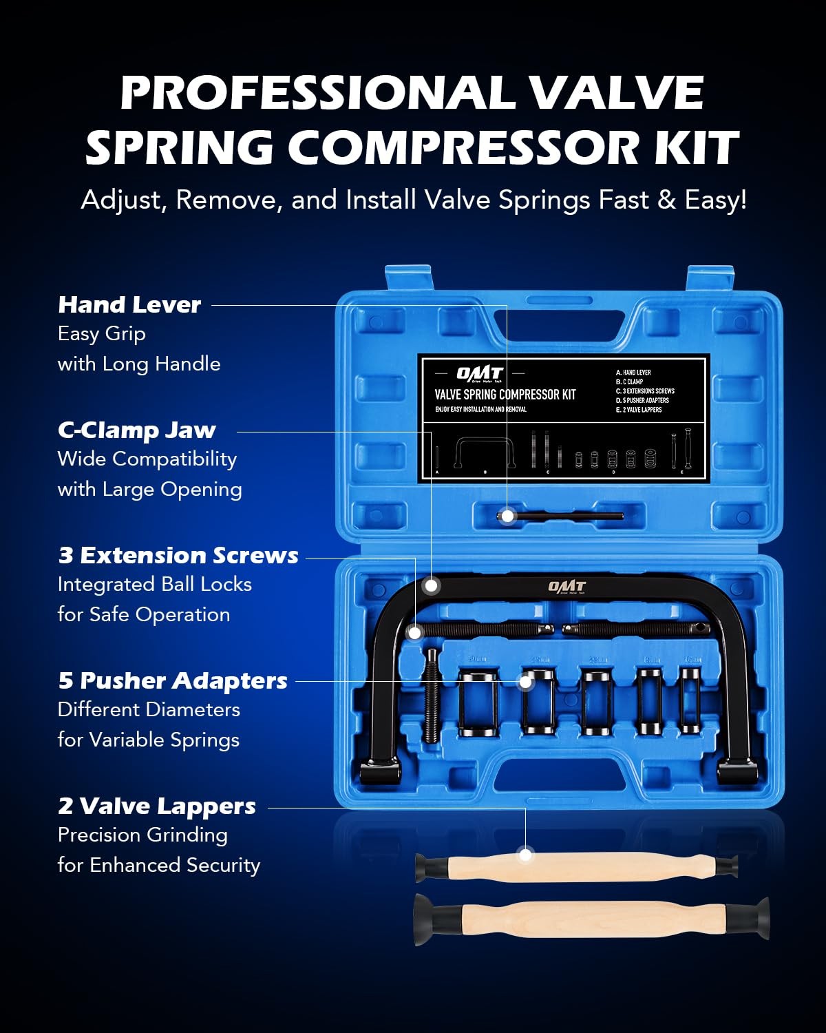 Valve Spring Compressor – 10 Pc Removal Tool Kit, Valve Lappers for Car, ATV