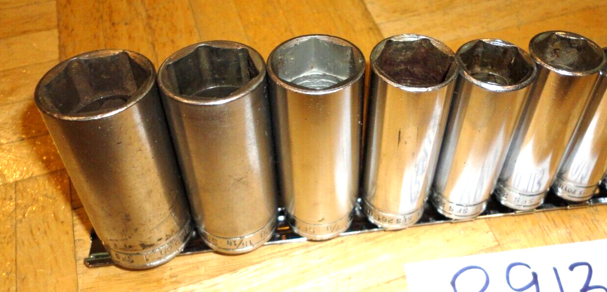 SNAP-ON TOOLS 13 PIECE 3/8 DRIVE SAE. DEEP CHROME 6 PT. SOCKET SET 1/4 TO 1 INCH